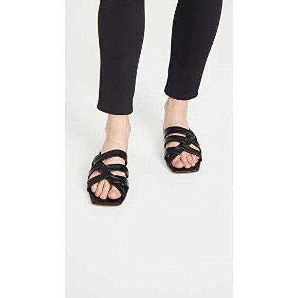 VINCE Women's "Zayna" black sandals sz 7 wrapped leather square toe slides - Picture 1 of 9